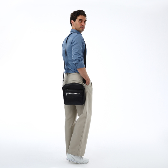 Сумка мужская через плечо TEXTURA, искусственная кожа, цвет чёрный