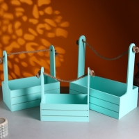 Набор кашпо деревянных 3 в 1 (29&times;18&times;33; 25&times;15&times;30; 21&times;12&times;23) "Аром", Мятный