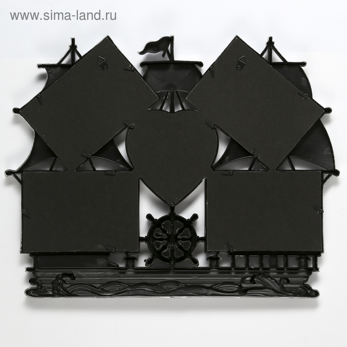 Фоторамка пластик на 5 фото 10х15, 12х12 см "Корабль" тёмное серебро 38х48 см