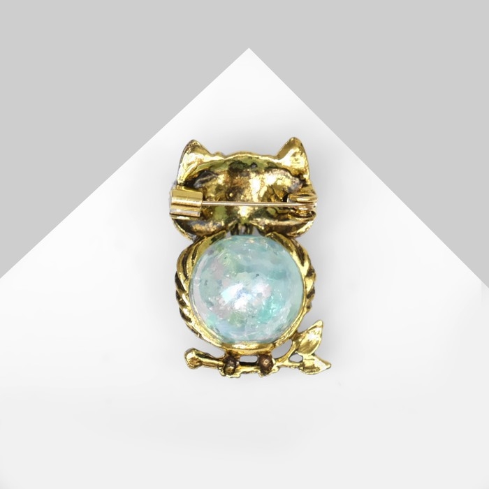 Брошь &laquo;Сова&raquo; шарик, цвет сине-голубой в чернёном золоте