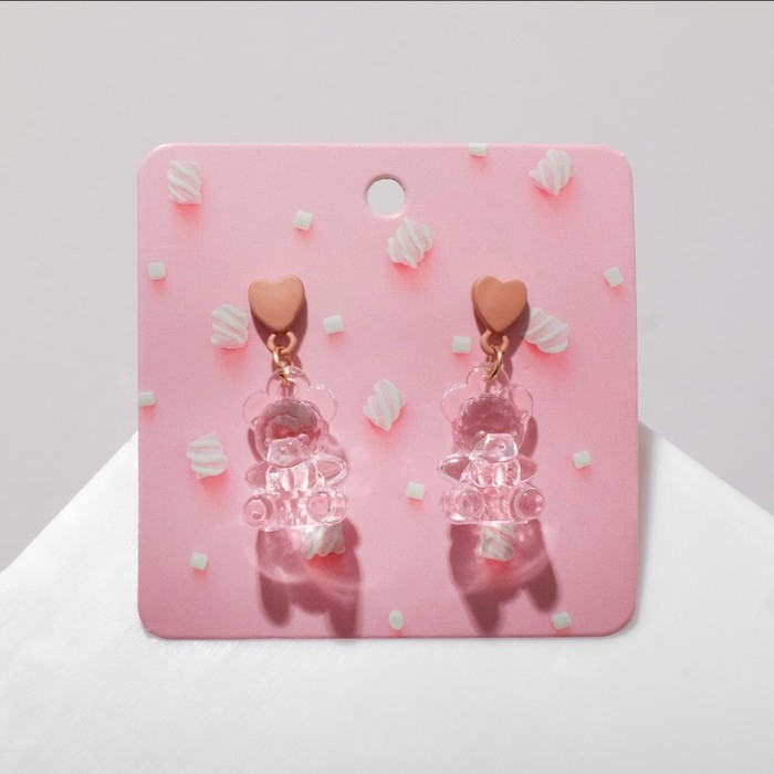Серьги пластик &laquo;Мишки&raquo; с сердечками, цвет розовый в золоте