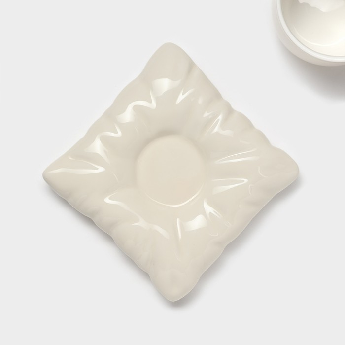 Чайная пара керамическая с ложкой &laquo;Зефирка&raquo;, 2 предмета: чашка 250 мл, блюдце d=13 см, цвет бежевый