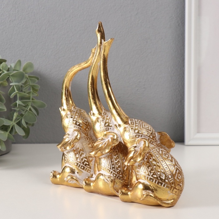 Сувенир полистоун "Три слона. Индейские узоры" золото 18,3х6,7х20 см