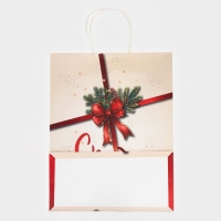 Новый год. Пакет бумажный подарочный новогодний крафт "Подарок" 32 х 26 х 11 см.
