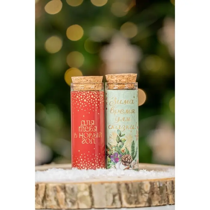 Новогодние свечи в колбе, набор 2 шт., аромат мята и ваниль, 3&times;3&times;8 см