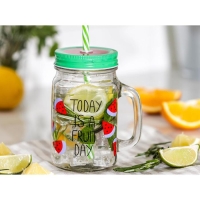 Банка стеклянная с крышкой и трубочкой Доляна &laquo;Счастливый день&raquo;, 450 мл, 10,5&times;7,5&times;13 см, цвет МИКС