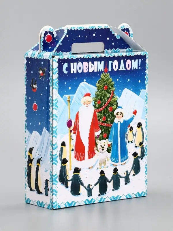 Подарочная новогодняя коробка &laquo;Пингвины&raquo;, для сладких подарков, 16.8&times;7&times;25 см