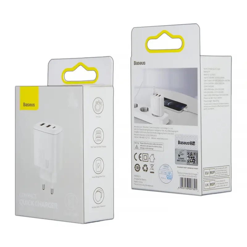 Переходник СЗУ на 2 USB + Type-C 30W CCXJ-E02 Baseus белый