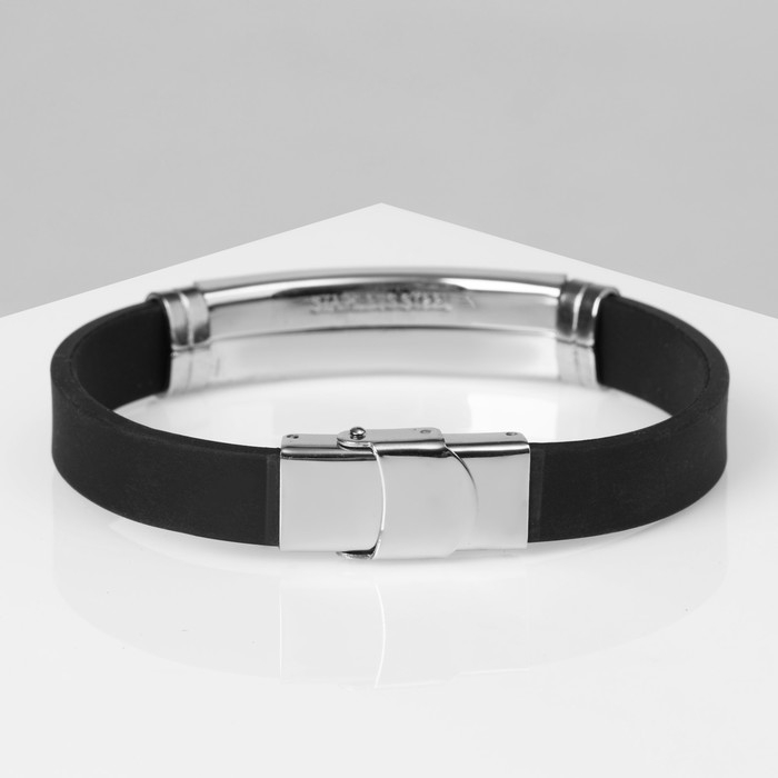 Браслет унисекс &laquo;Стиль&raquo; прямоугольник с узором, цвет чёрный с серебром, 22 см