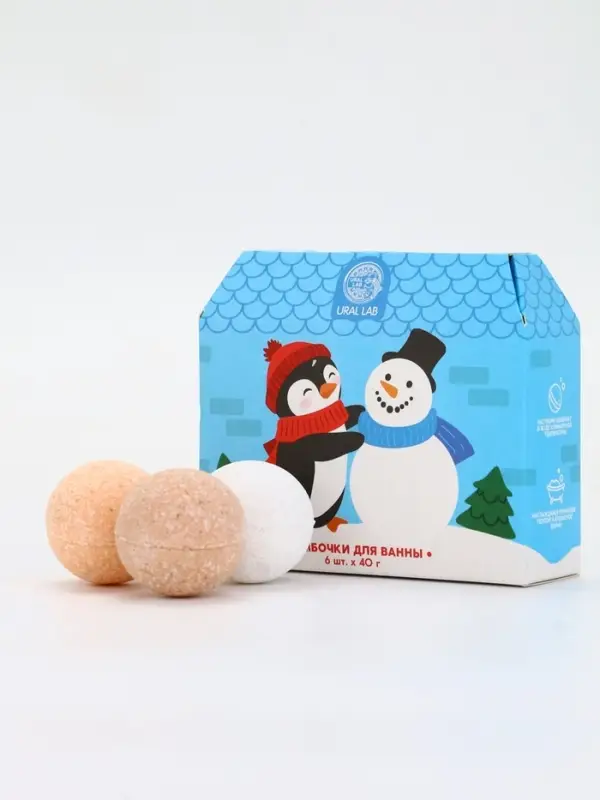 Бомбочки для ванны в домике &laquo;Пингвин&raquo;, набор 6 шт х 40 г, URAL LAB