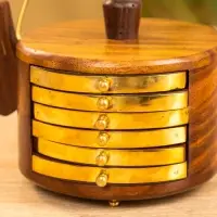 Подставка под горячее "Чайник" с золотыми вставками (набор 6 шт), 10х12х8 см,  дерево шишам