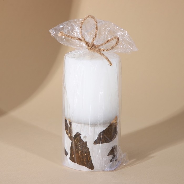 Свеча интерьерная, белая с бетоном и поталью, столбик, 10 х 5 см