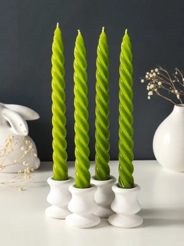 Набор свечей витых, 2,3х 24,5 см, 5 ч, 50 г, 4 штуки, оливковый
