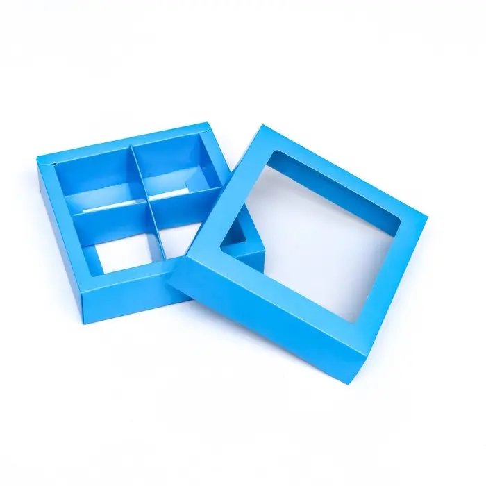 Коробка для 4 конфеты, голубой, 12.5&times;12.5&times;3.5 см