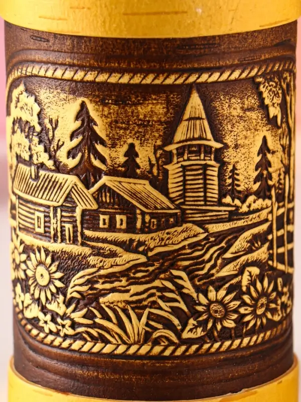 Туес "Деревенька", D8смхH(с хватком)15,5см, береста