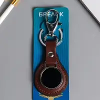 Брелок под нанесение кожзам, металл "Жетон" размер окна d=2,7 см, коричневый 11х4,5х0,7 см   1090438