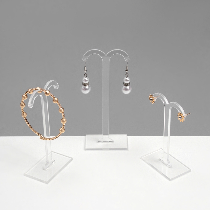 Подставка под серьги, полукруг, набор 3 шт., h=8,5, 10, 12 см, цвет прозрачный
