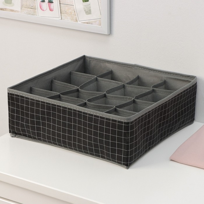 Органайзер для хранения белья Доляна &laquo;Кло&raquo;, 16 ячеек, 32&times;32&times;12 см, цвет чёрный