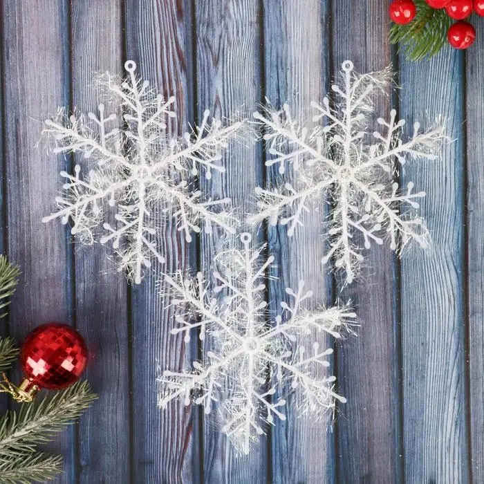 Ёлочные игрушки, набор 3 шт. &laquo;Зимнее волшебство. Снежинка - пушинка&raquo; пластик, d-14 см, белый