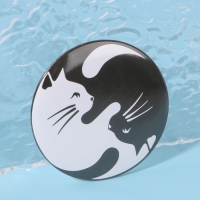 Зеркало карманное &laquo;Кошки&raquo;, d = 7 см, цвет белый/чёрный