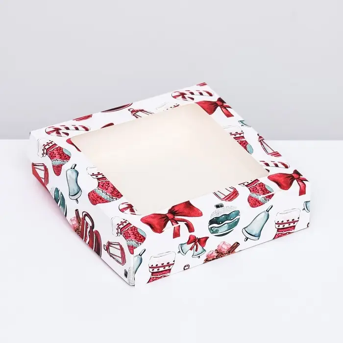 Коробка подарочная новогодняя складная с окном "Подарок", 15 х 15 х 4 см.