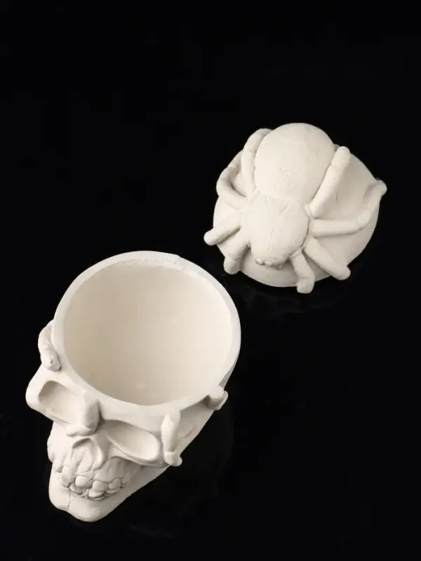 Шкатулка с крышкой "Череп" 10х9х8 см, натуральный, гипс