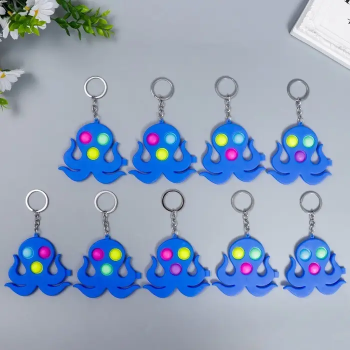 Брелок резина антистресс (бесконечная пупырка) "Синий осьминог" МИКС 9х8,5 см