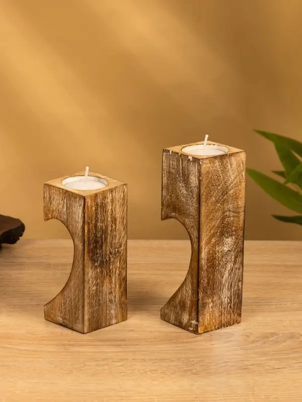 Подсвечник "Сердце" (набор 2 шт), 11х5,5х26 см, дерево шишам