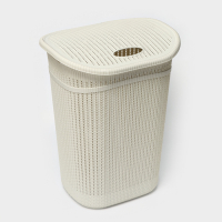 Корзина бельевая с крышкой &laquo;Вязание&raquo;, 55 л, 45&times;36&times;57 см, цвет белый ротанг