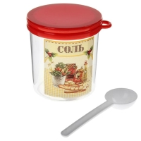 Ёмкость для соли с ложкой &laquo;Ассорти. Соль&raquo;, 700 мл, пластик, цвет МИКС