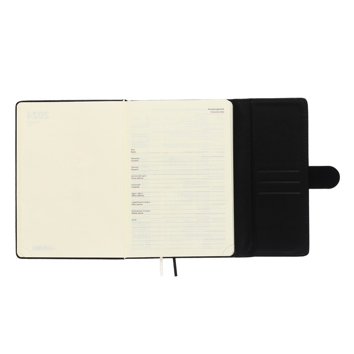 Ежедневник датированный 2024 A5 176 листов, deVENTE.Tudor, твёрдая обложка из искусственной кожи, ляссе, кремовый блок 70 г/м2, чёрный