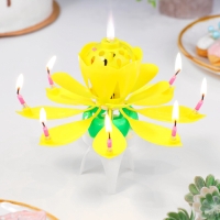 Свеча для торта музыкальная "Тюльпан", крутящаяся, жёлтая, 14,5&times;6 см
