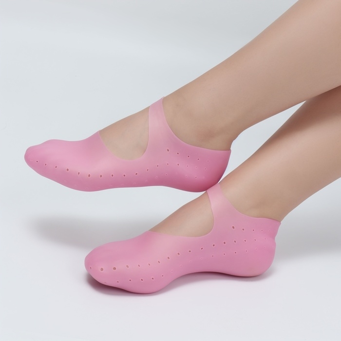 Носочки для педикюра, силиконовые, с перфорацией, с лямкой, размер L, цвет розовый