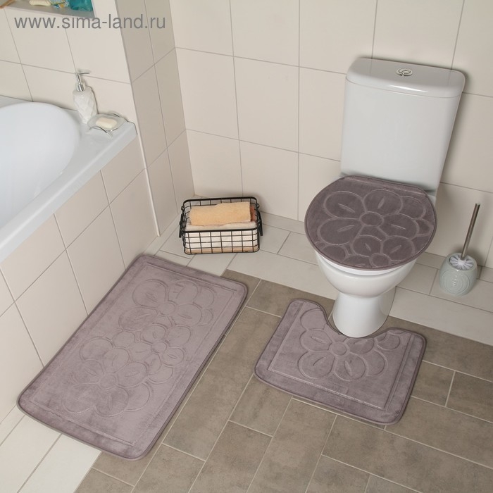 Набор ковриков для ванной и туалета Доляна, 3 шт, 36&times;43, 40&times;50, 50&times;80 см, цвет серый