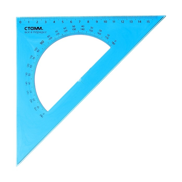 Треугольник c транспортиром 16 см Стамм Neon Cristal, 45&deg;, пластиковый, прозрачный, неоновые цвета, европодвес, микс