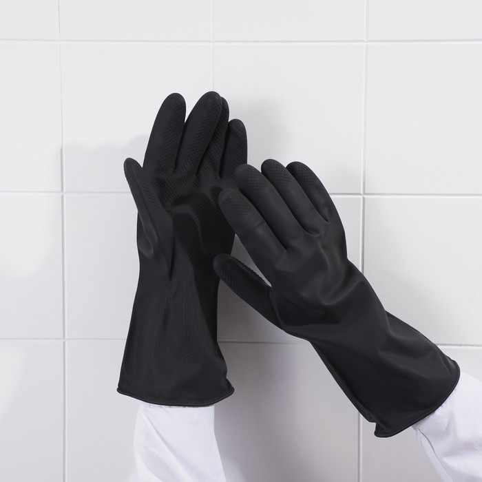 Перчатки хозяйственные латексные Доляна, размер L, химически стойкие, цвет чёрный