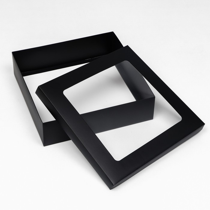 Коробка подарочная складная, упаковка, крышка-дно, чёрная, с окном 30 х 30 х 8 см