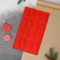 Форма для конфет и шоколада новогодняя Доляна &laquo;Рождество&raquo;, силикон, 30&times;17 см, 16 ячеек, цвет красный