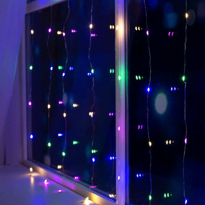 Гирлянда &laquo;Занавес&raquo; 1 &times; 1 м роса, IP20, серебристая нить, 100 LED, свечение мульти, 12 В