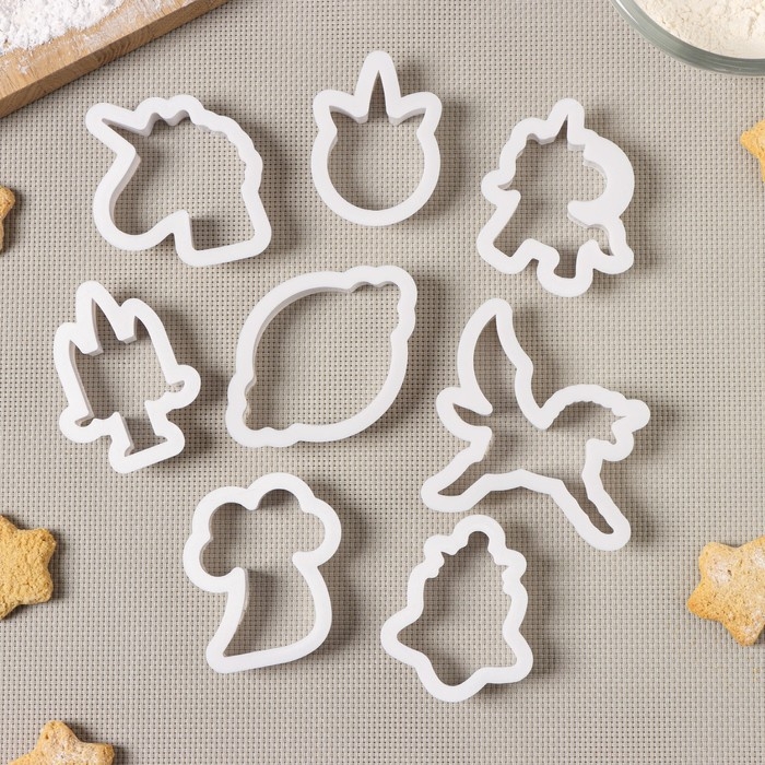 Набор форм для печенья Доляна &laquo;Праздник единорога&raquo;, 8 предметов, 9&times;6&times;1,5 см, цвет белый