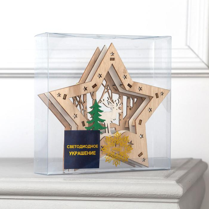 Светодиодная фигура &laquo;Звезда с оленем в лесу&raquo; 18 &times; 18 &times; 5 см, дерево, батарейки АААх2 (не в комплекте), свечение тёплое белое