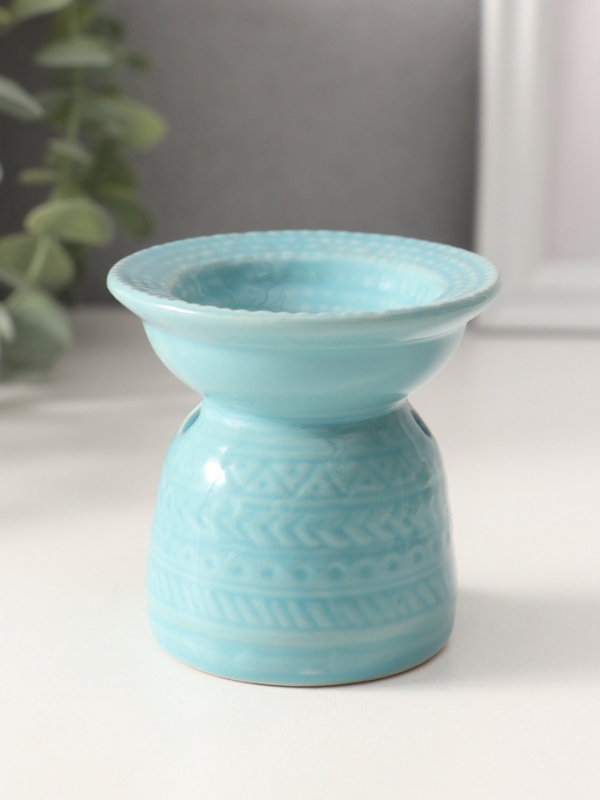 Аромалампа керамика "Геометрические узоры" нежно-голубая 7,5х7,5х6,5 см