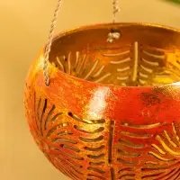 Подсвечник подвесной из кокоса, 11-14 см, красно-золотой