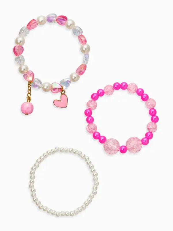 Браслет детский &laquo;Выбражулька&raquo;, 3 шт. набор, сердце с подвеской, жемчуг, цветной