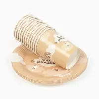 МП Набор бумажной посуды  "С Днём рождения", бежевый, 12 персон