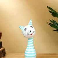 Набор сувенирный "Полосатые коты" дерево H 27, 22, 17 см, цв. бело-бирюзовый