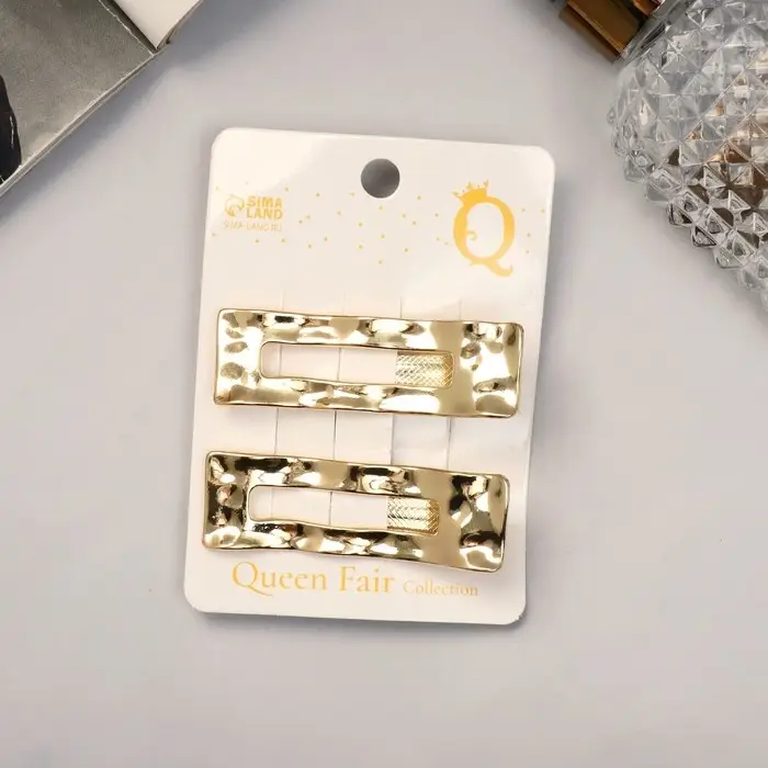 Зажим для волос "Либерти" (набор 2 шт) волна прямой, 6,5 см, золото