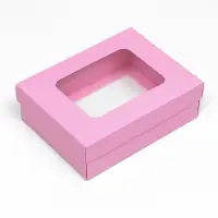 Коробка подарочная складная, упаковка, крышка-дно, с окном, розовая , 16,5 х 12,5 х 5,2 см