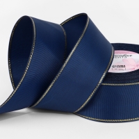 Лента репсовая 40мм*25&plusmn;1ярд(23м&plusmn;1м) золотые нити №038 тёмно-синий АУ