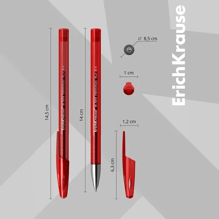 Ручка гелевая ErichKrause R-301 Original Gel, узел 0.5 мм, чернила красные, длина линии письма 600 метров